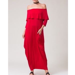 Red Off the shoulder Maxi Dress